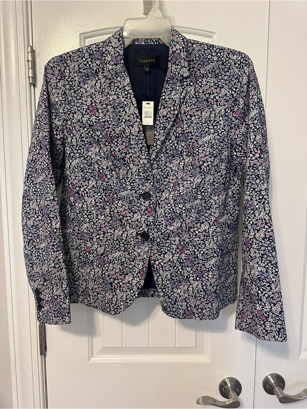 Talbots Navy Floral Single-Breasted Blazer with Pink Accents